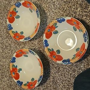 Set of 3 coupe cereal bowls. Corsica by Newcor. Vintage 70s